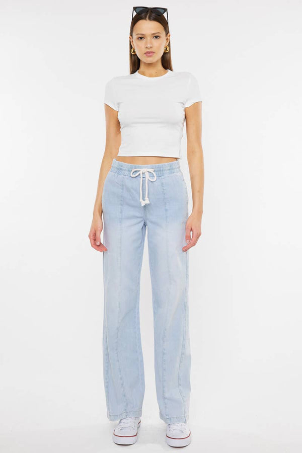 The Delaney Rope Drawstring Wide Leg Jeans – Light Stone Was