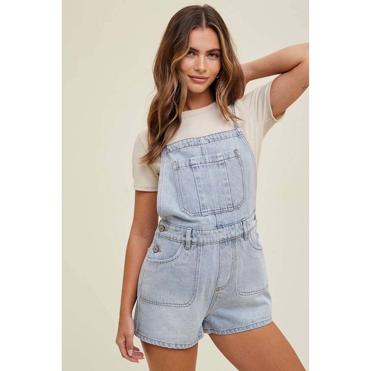 Mia Open Back Denim Romper: Light Wash