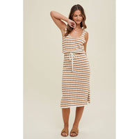 Forever Summer Striped Sweater Midi Dress- Cream/ Taupe