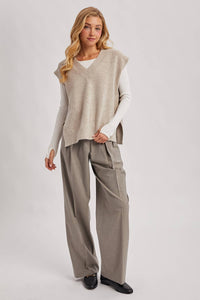 The Marlowe V-Neck Sweater Vest – Women’s Knit Layering Top, Classic Ribbed Trim, Neutral Fall Outfit Essential