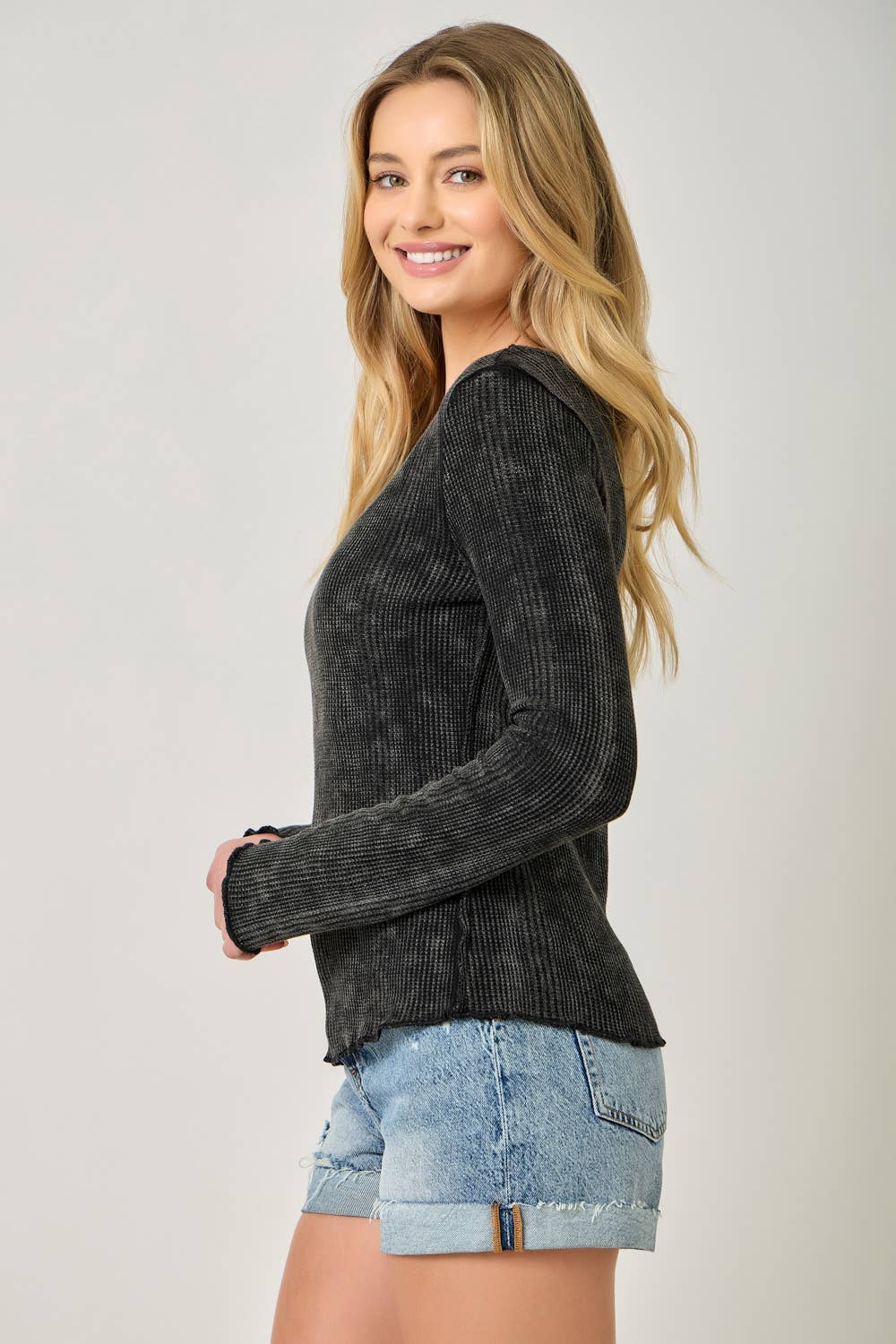 61364 Washed Thermal Essential Top: Green Apple / Small