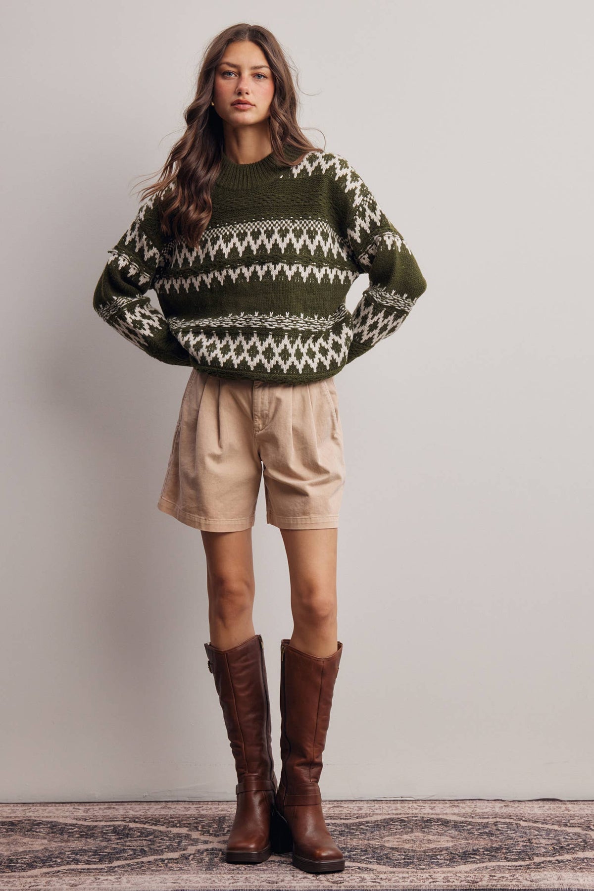 Take the Scenic Route Fair Isle Sweater: Olive