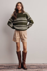 Take the Scenic Route Fair Isle Sweater: Olive