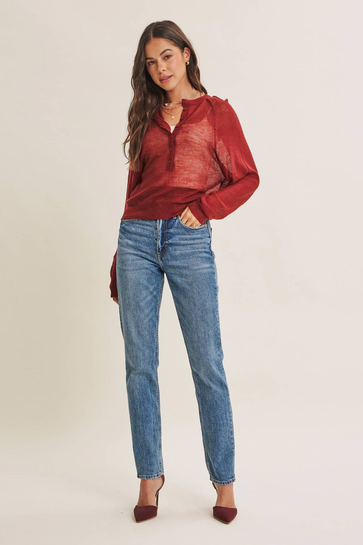 Morning Layer Airy Wool Blend Henley Sweater