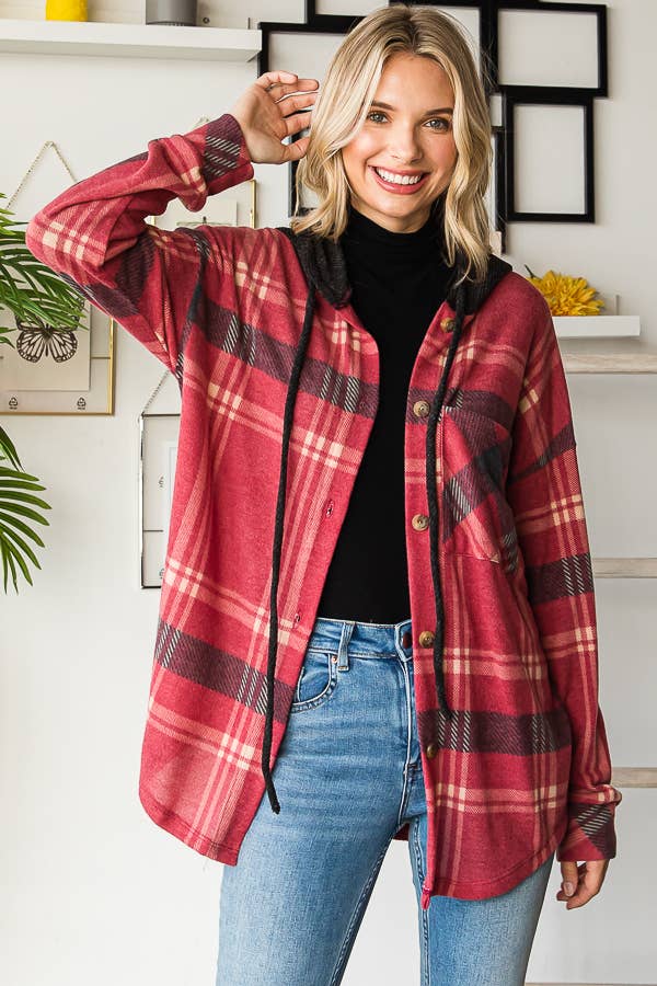 Sutton Plaid Hoodie Shacket – Soft Flannel Button Down with Hood