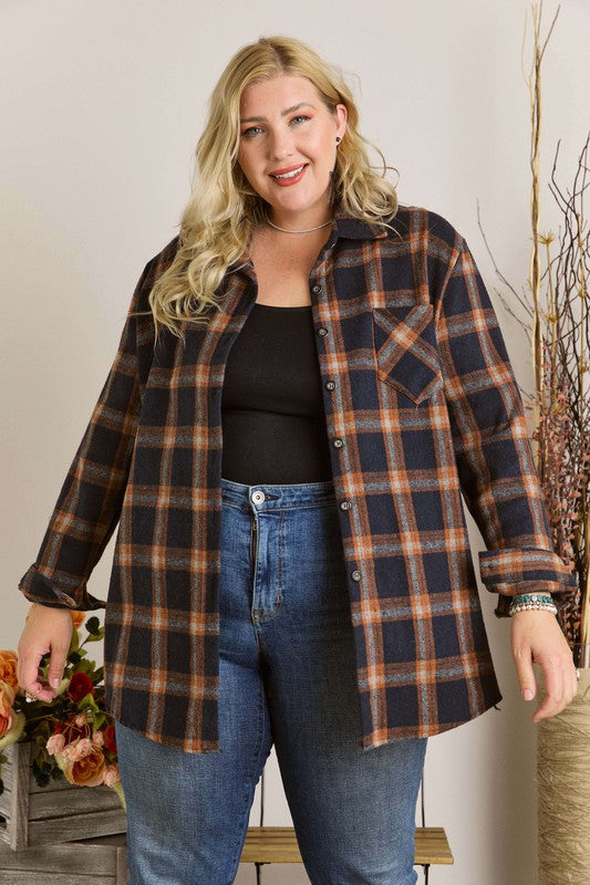 Emmersyn Plus Size Plaid Button-Down Shacket