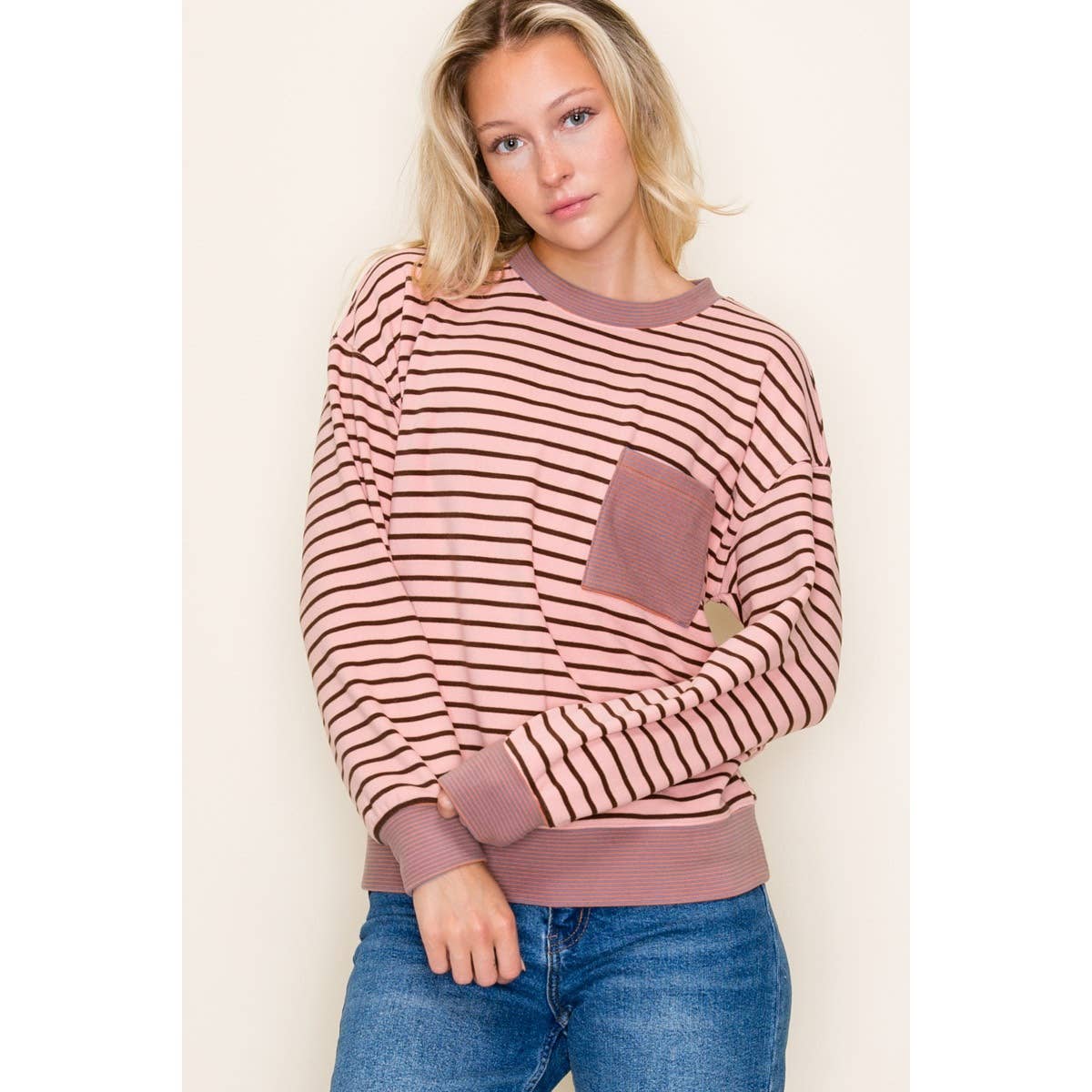 Staccato Sugarplum Striped Pocket Sweatshirt – Brushed Knit Holiday Pullover | Northern Belle Boutique