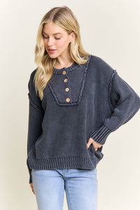 Worth a Look Cotton Henley Sweater: Navy