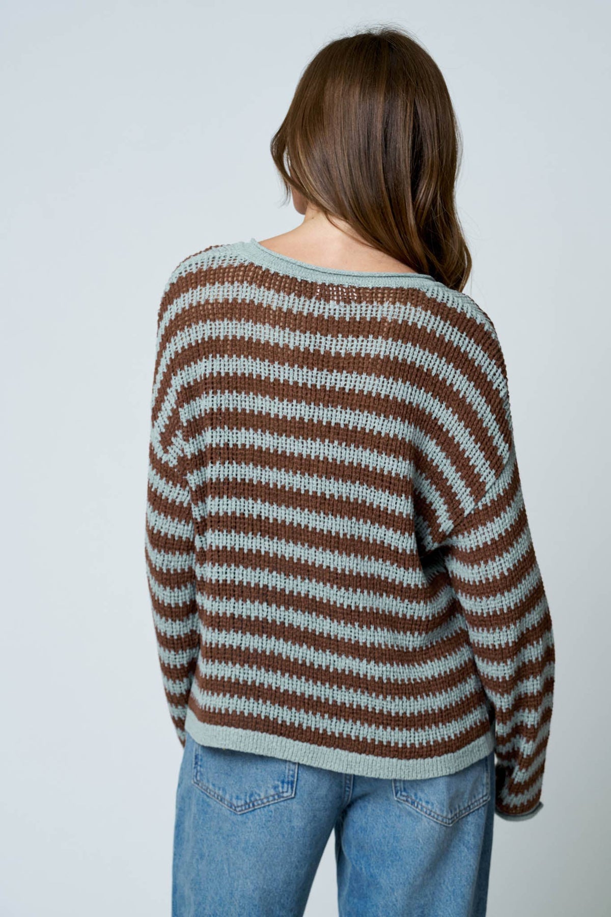 Autumn Social Stripe Sheer Knit Sweater