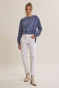 SOFT FADED MINERAL-WASHED SWEATSHIRT WITH CINCHED WAIST: SMOKY MARSALA / M