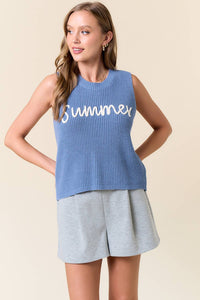 The Summer Days Knit Tank – “SUMMER”  Sleeveless Sweater Tank Top