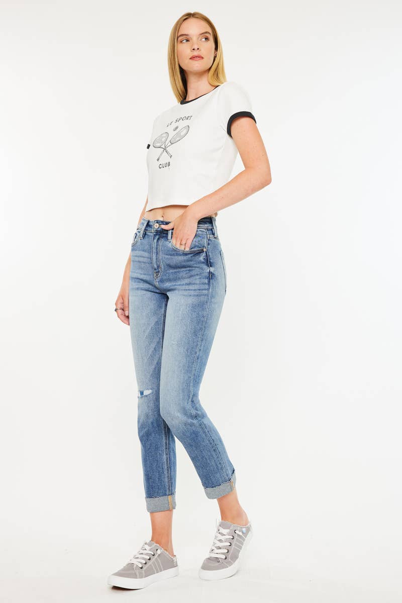 KanCan High Rise Cuffed Slim Straight: Medium Wash