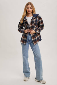 Aspen Hooded Plaid Shacket – Fall  Button-Down Jacket