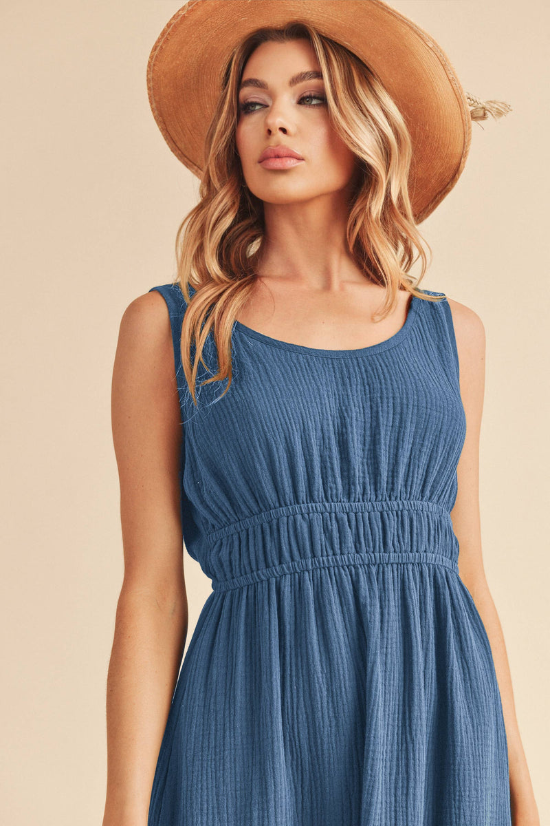 Darci Reversible Cotton Gauze Midi Dress – Sleeveless Summer Dress with Back Cut-Out & Pockets