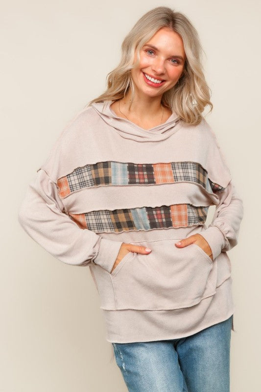 The Rylie Plaid Patchwork Hoodie – Mocha Mist
