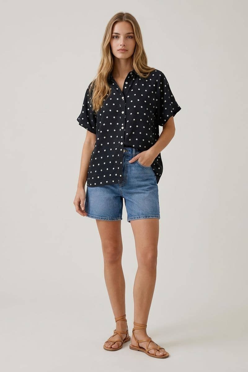POLKA DOT BUBBLE SLEEVE BLOUSE - 45780T: CREAM / L