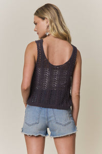 Harbor Breeze Crochet Button Tank: Charcoal