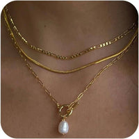 18K Gold Stainless Steel Layered Pearl Necklace – Tarnish Free Waterproof Jewelry