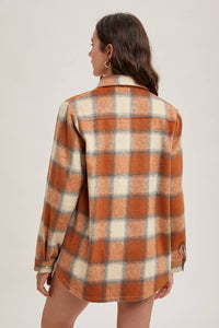 Dakota Plaid Flannel Shacket with Pockets – Brown Cream & Rust Ivory