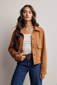 Sierra Stretch Suede Cropped Jacket: Camel