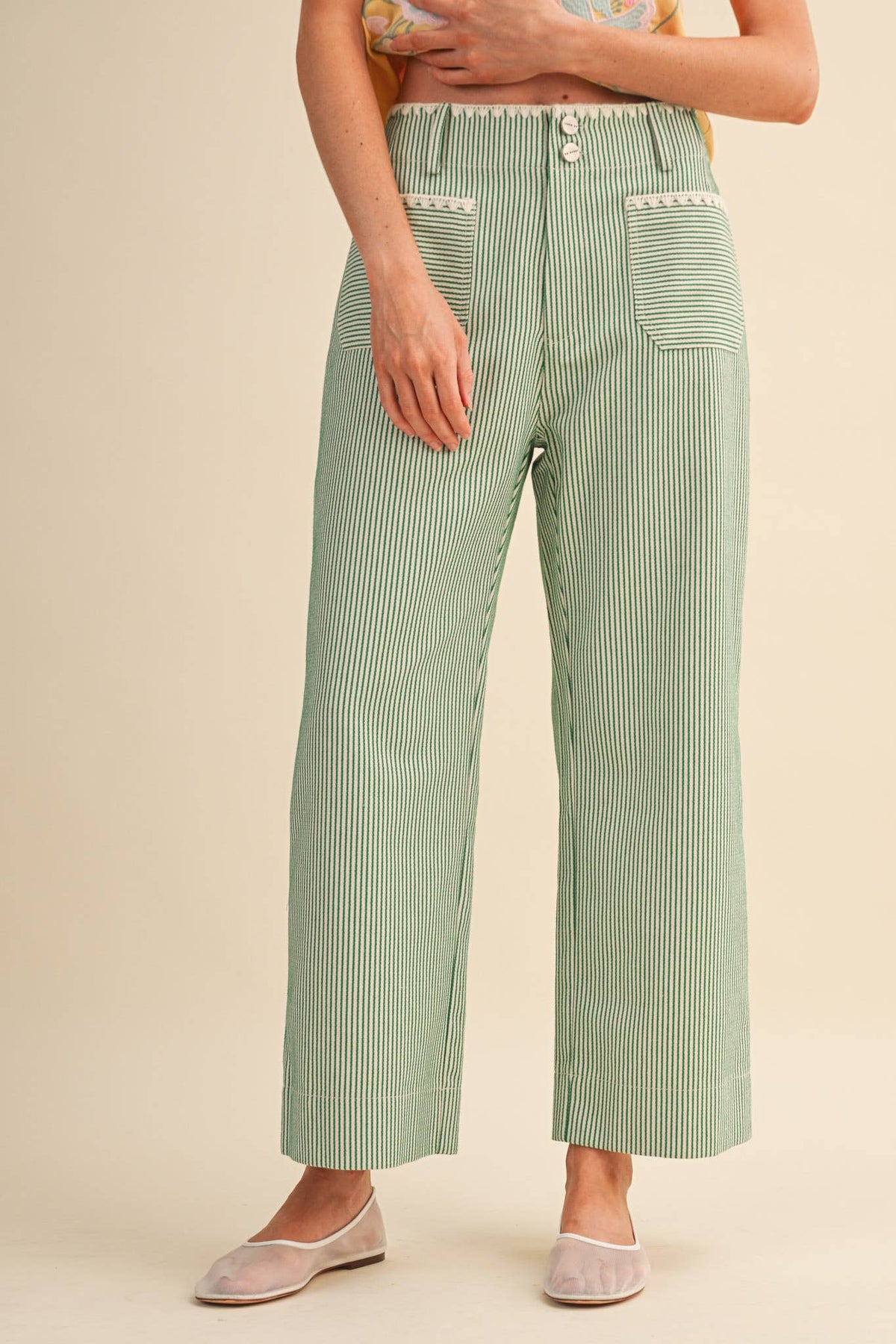 Savannah Stripe Wide Leg Pants: Green Stripe