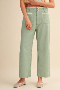 Savannah Stripe Wide Leg Pants: Green Stripe
