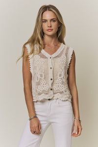 The Mariposa Crochet Button Front Vest