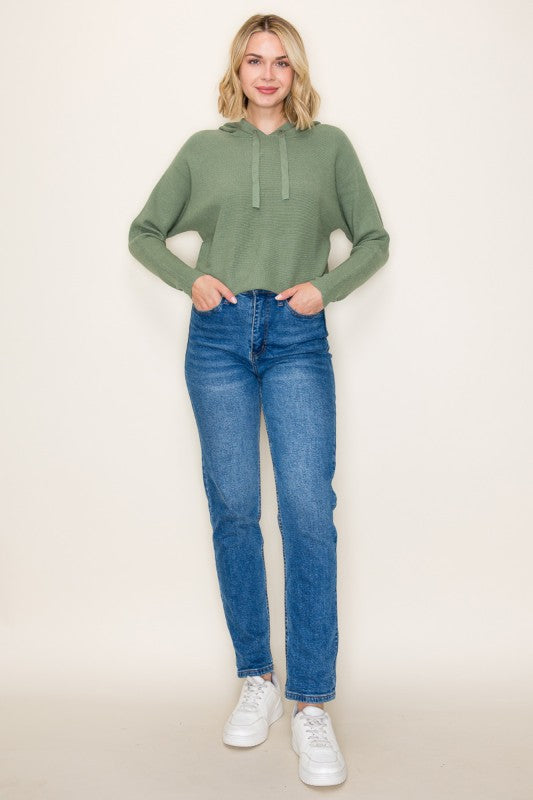 Staccato Mini Waffle Knit Hoodie Sweater – Pullover Dolman Sleeve in Terracotta, Ivory & Sage