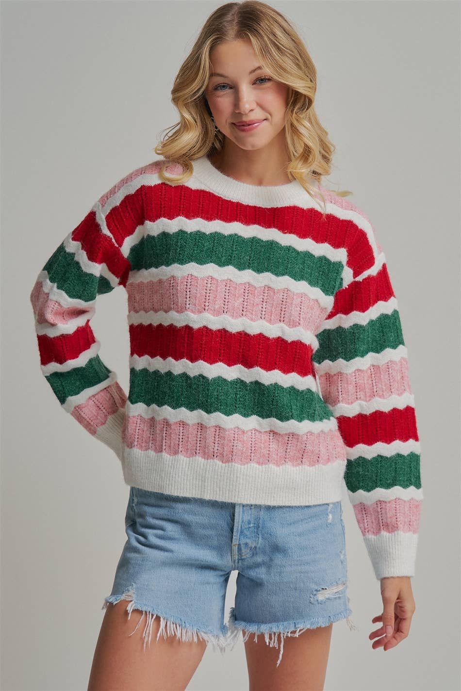 Merry & Bright Stripe Sweater: Ivory/ Multi