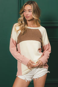 Claire Color Block Knit Pullover: Cream/ Mocha/ Blush