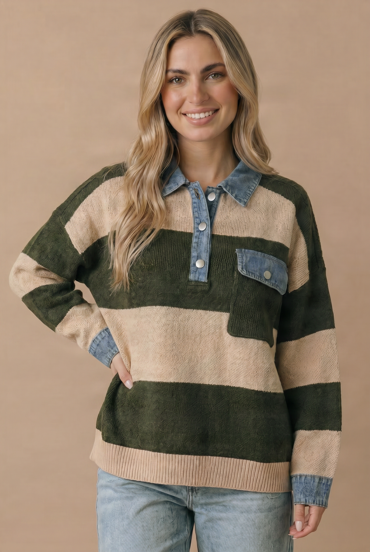 The Best of Both Sweater: Olive/ Tan