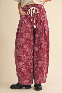 The Jolene Bandana Barrel Pants: Berry Brick