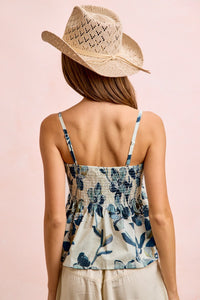 The Wildflower Smocked Cami: Navy/Multi