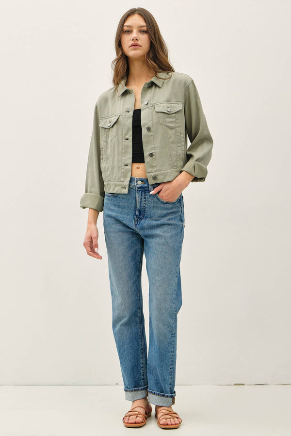 The Sienna Linen Blend Jacket: Sage Green