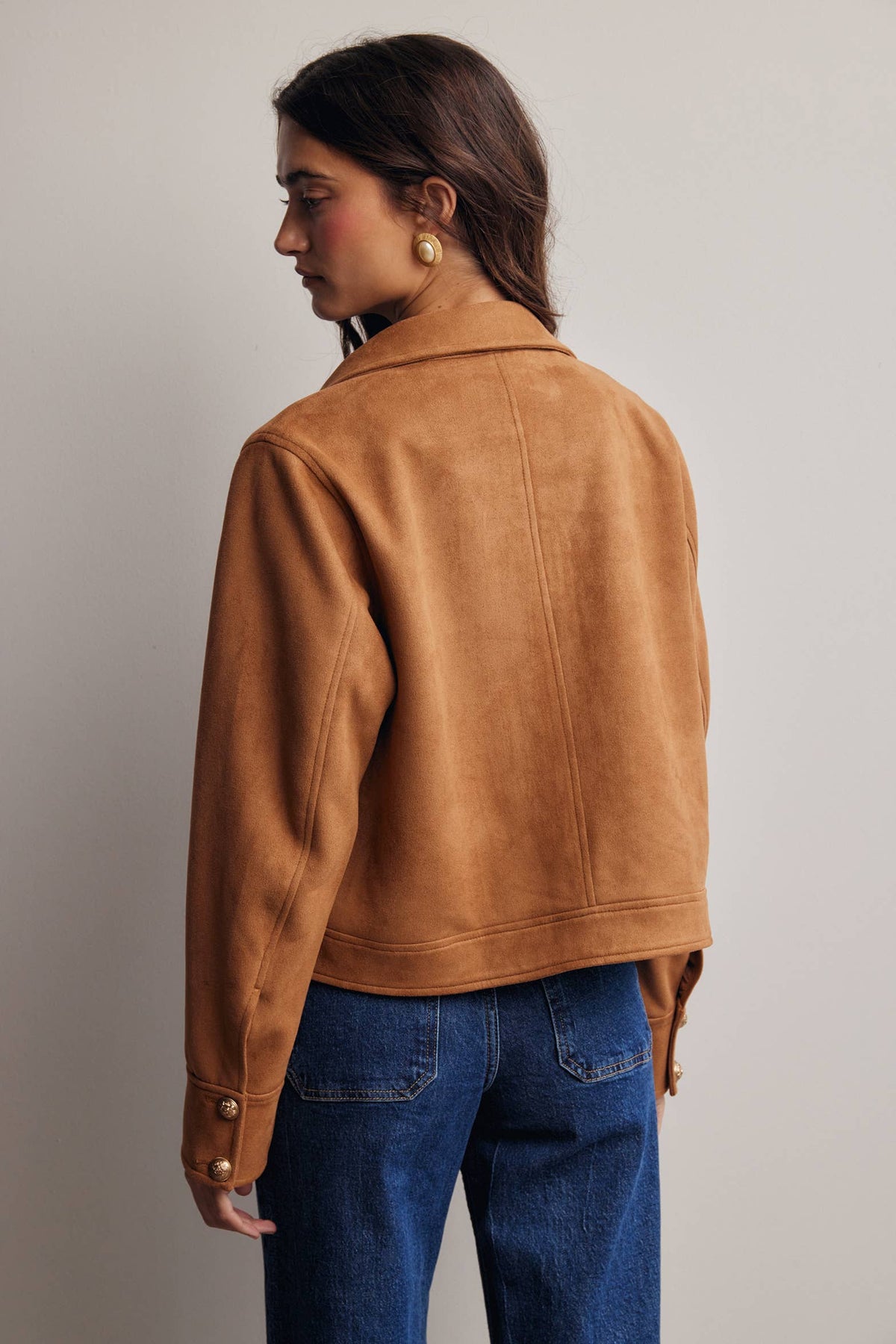 Sierra Stretch Suede Cropped Jacket: Camel