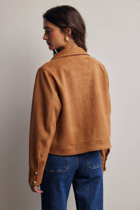 Sierra Stretch Suede Cropped Jacket: Camel