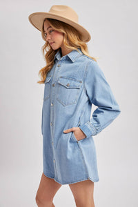 Weekend Wanderer Denim Shirt Dress or Shacked: Lt Wash