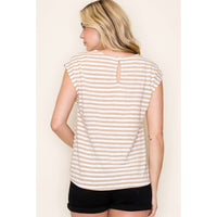 Ellie Twisted Hem Stripe Top in Mocha | Casual Women's Striped Tee