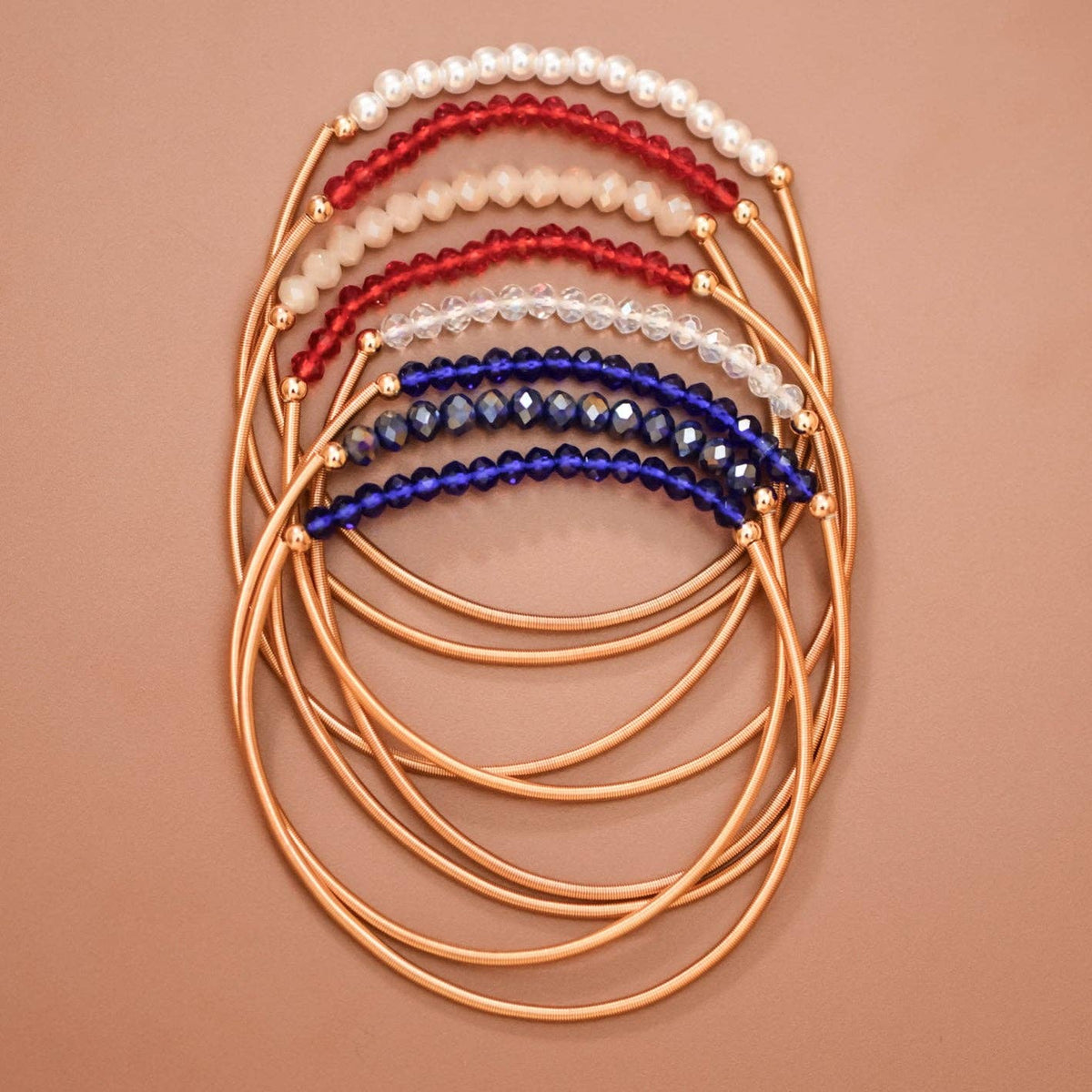 Patriotic Boho Layered Guitar String Bracelet Set