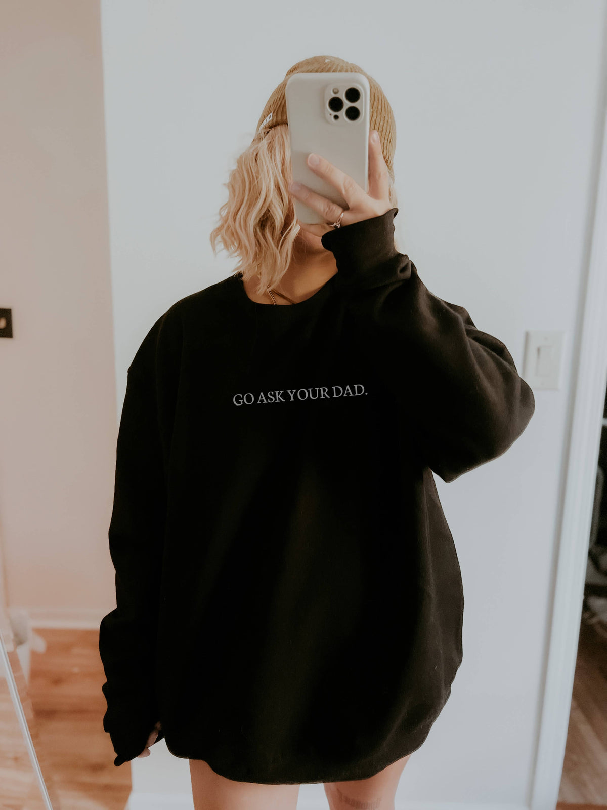 Go Ask Your Dad Crewneck Graphic Sweatshirt: Black