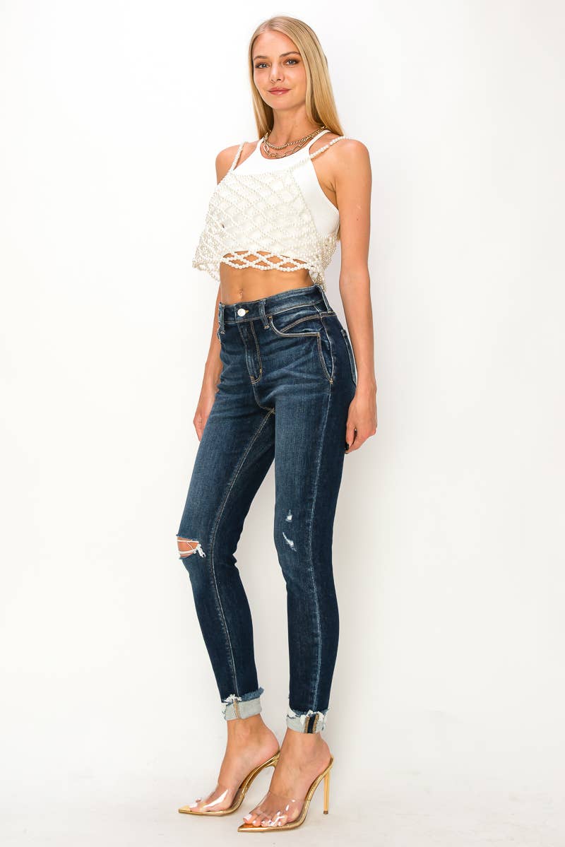 High Rise Skinny Jeans - Distressed Frayed Hem: 3 (25)