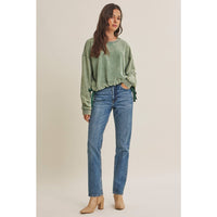 SOFT FADED MINERAL-WASHED SWEATSHIRT WITH CINCHED WAIST: SMOKY MARSALA / M