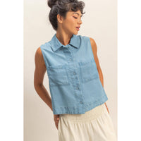 The Sienna Lyocell Sleeveless Button Up Top – Collared Lightweight Summer Blouse