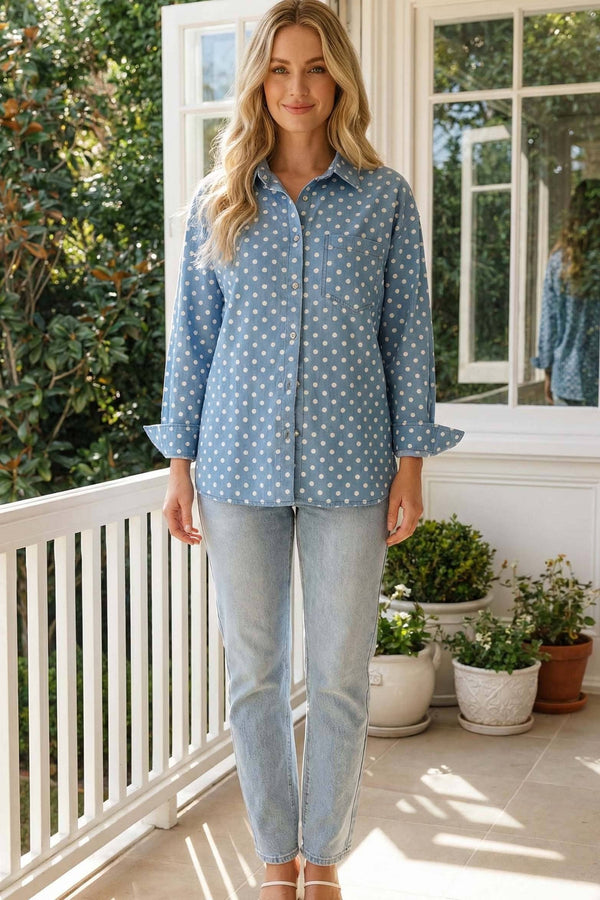 The Maisie Polka Dot Button Up Shirt – Oversized Collared Lightweight Layering Top