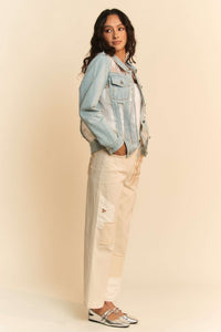 The Briar Lace Panel Denim Jacket – Floral Mesh Western Jean Jacket