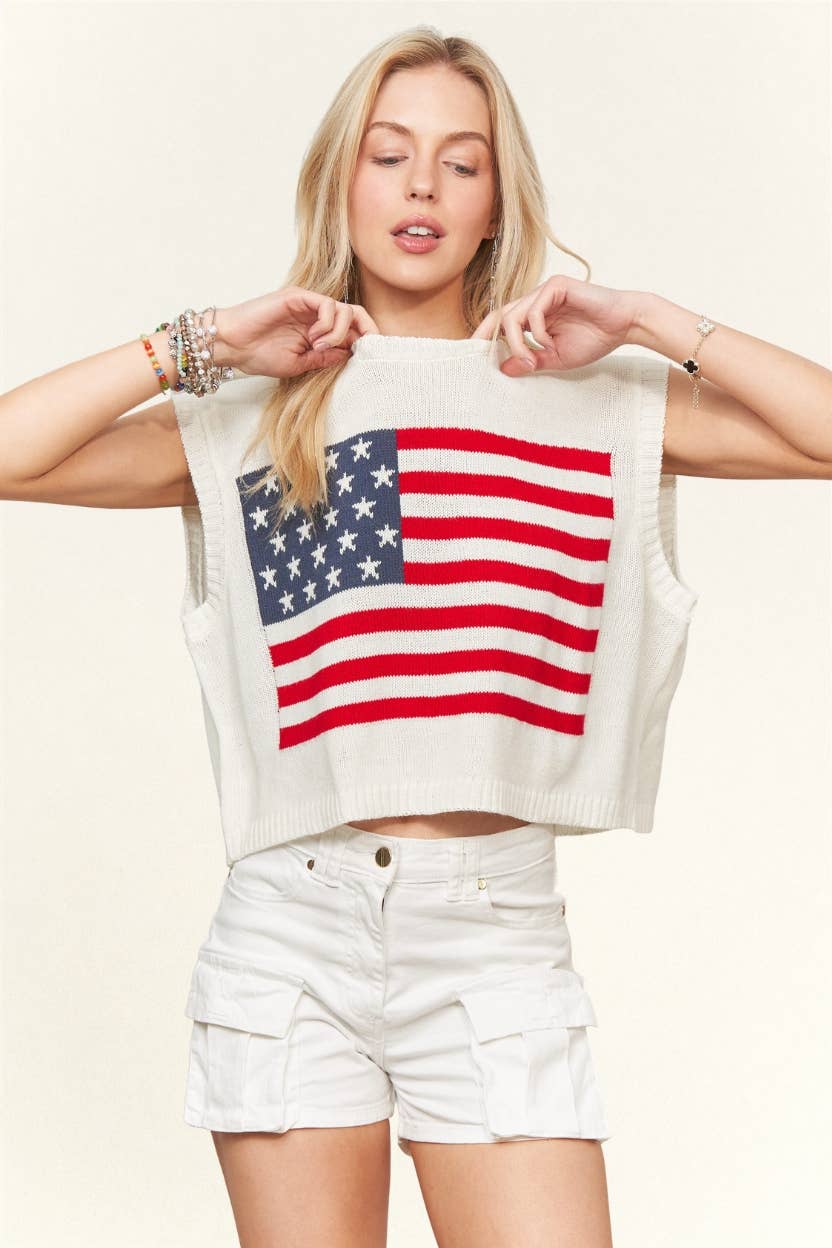 The Liberty Knit Sweater Crop Top: White