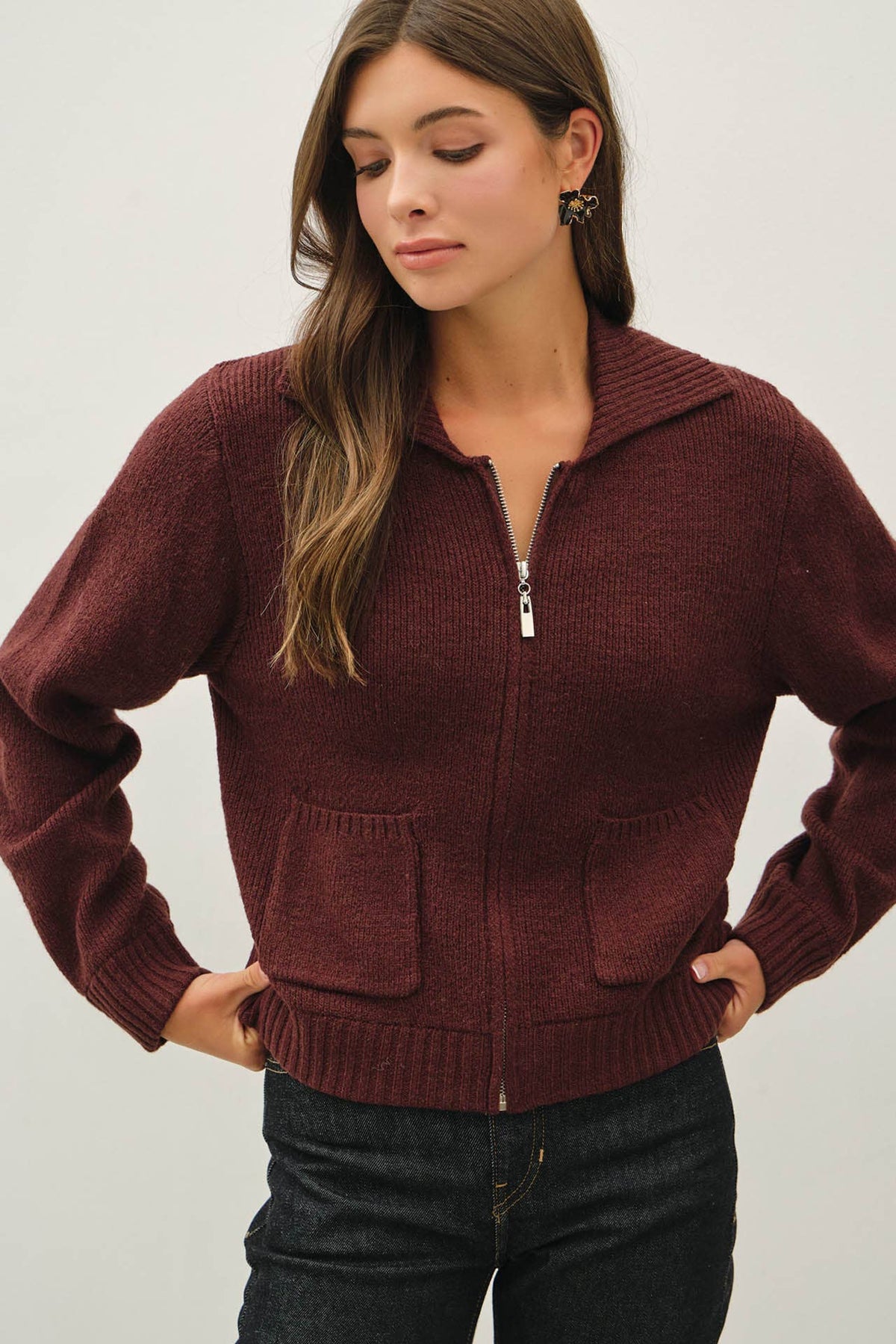 Zip It Up Knit Cardigan: Chocolate