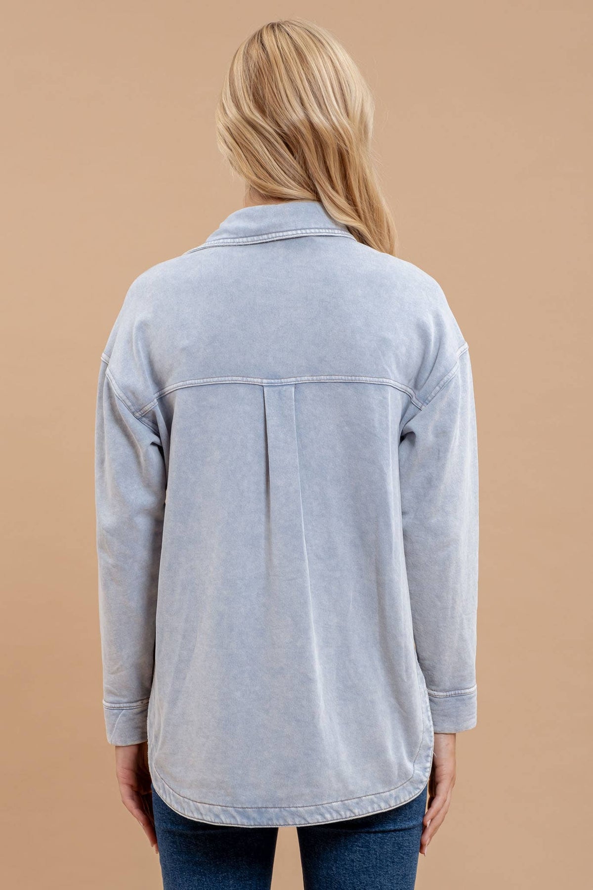 Tae Washed Chambray Shacket: Light Wash