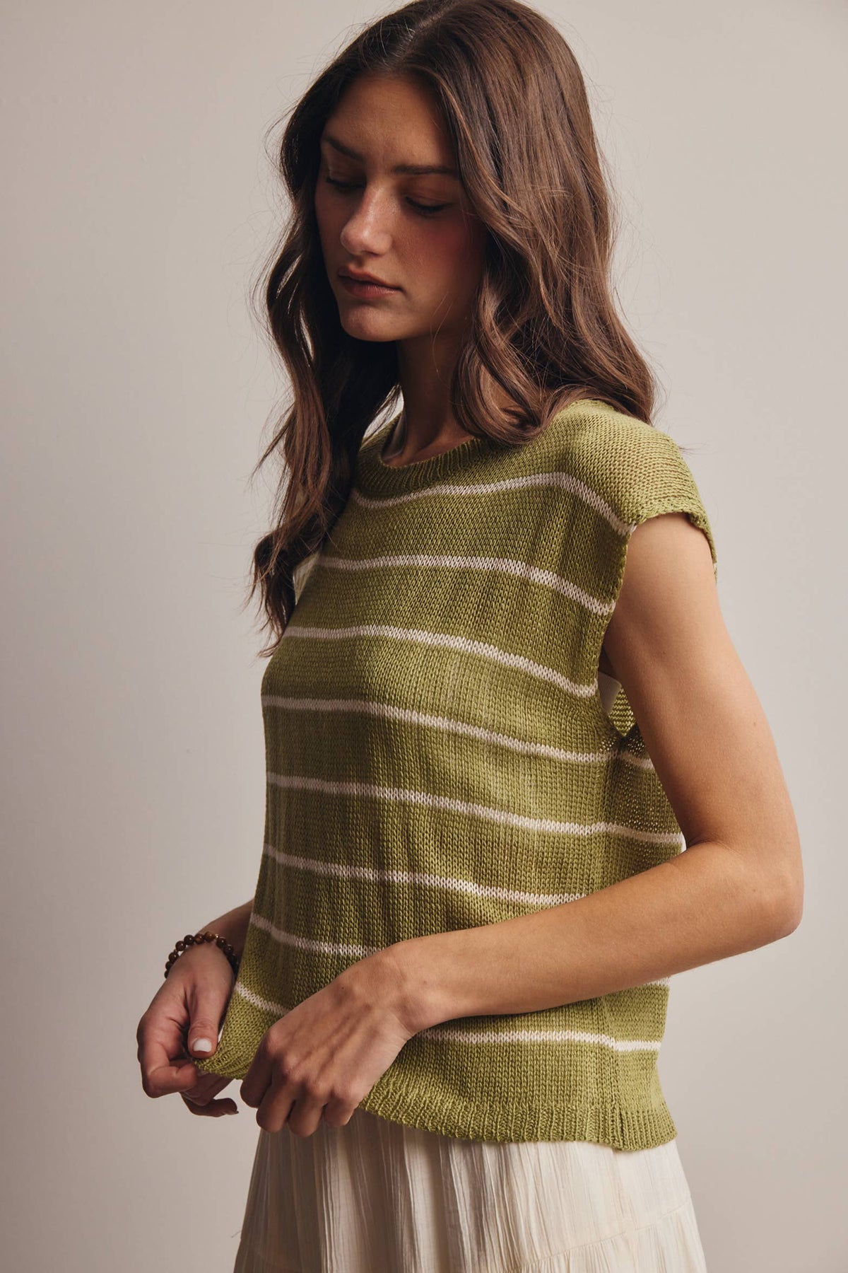 The Harlow Striped Knit Top:Green – Sleeveless Lightweight Sweater Tank