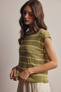 The Harlow Striped Knit Top:Green – Sleeveless Lightweight Sweater Tank